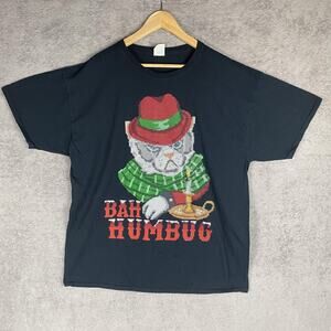 Bah Humbug Cat Shirt Mens 2XL Fruit of the Loom Christmas Holiday Tee Grumpy